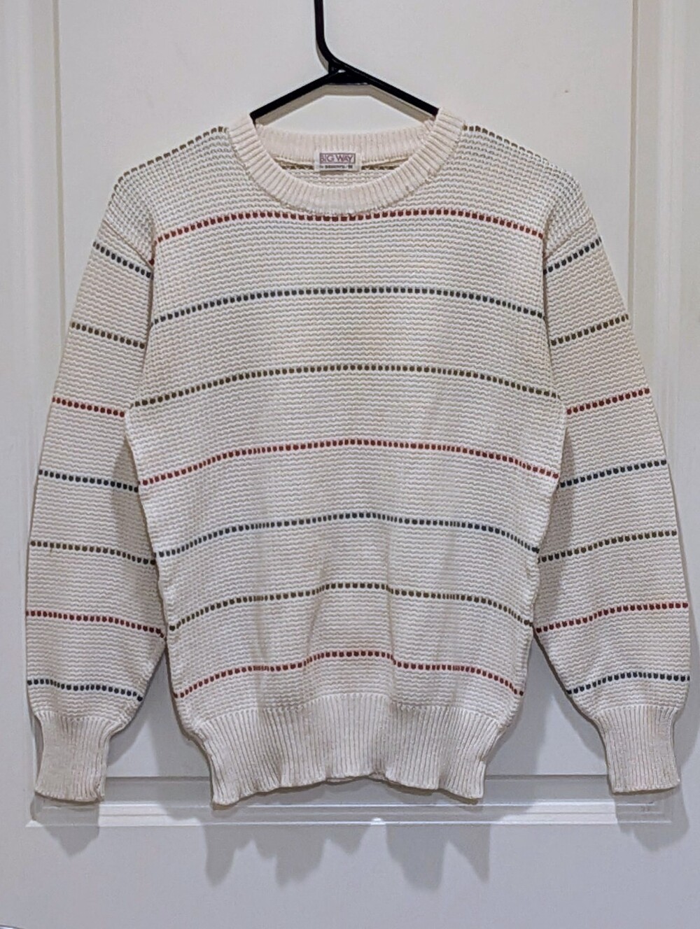 EUC 80s Big Way M Striped Knit Drop Shoulder Sweater
